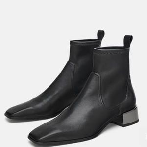 Zara Square Toe Booties with Metallic Heel